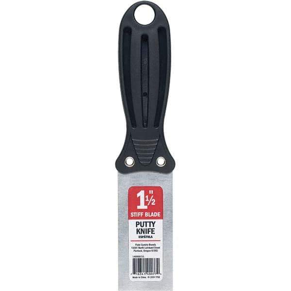 Purdy - 1-1/2" Wide Chisel Edge Blade Stainless Steel Putty Knife - Stiff, Straight Plastic Handle, 6" OAL - Best Tool & Supply