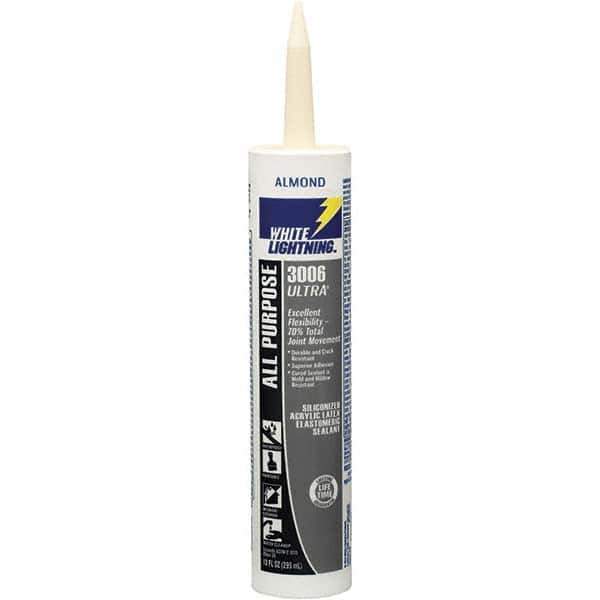 White Lightning - 10 oz Tube Almond Acrylic Latex & Silicone Joint Sealant - -30 to 180°F Operating Temp, 10 min Tack Free Dry Time, 5 to 7 Days Full Cure Time - Best Tool & Supply