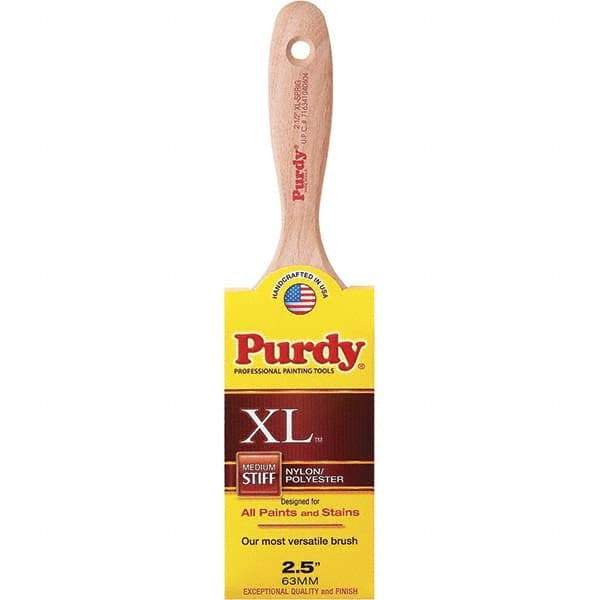 Purdy - 2-1/2" Flat Synthetic Trim Brush - 2-15/16" Bristle Length, 3-3/16" Wood Beavertail Handle - Best Tool & Supply