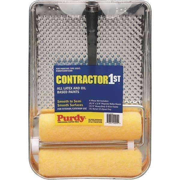 Purdy - 18" Long, 3/8" Nap, Mini Roller Kit - 9" Wide, Metal Frame, Includes Paint Tray, Roller Cover & Frame - Best Tool & Supply