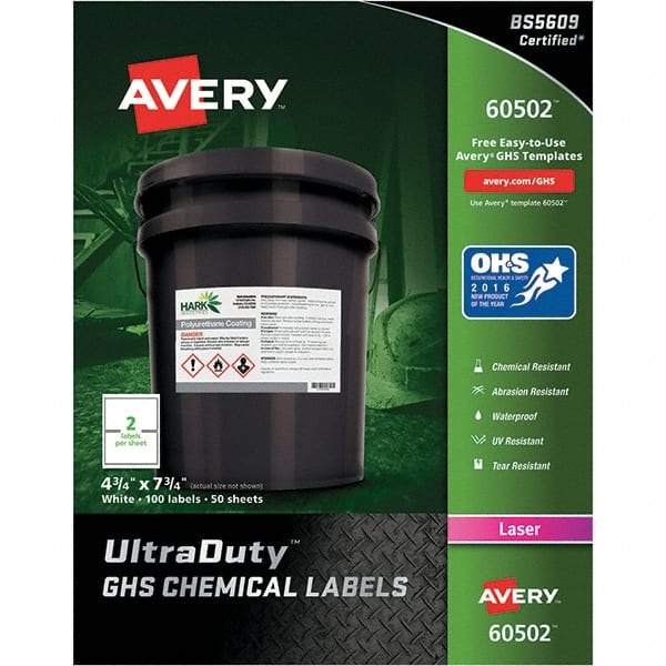 AVERY - 7-3/4" Long, White Paper Laboratory Label - For Laser Printers - Best Tool & Supply