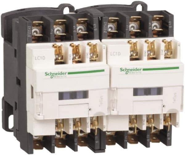 Schneider Electric - 3 Pole, 24 Coil VAC at 50/60 Hz, 12 Amp at 440 VAC, Reversible IEC Contactor - 1 Phase hp: 1 at 115 VAC, 2 at 230/240 VAC, 3 Phase hp: 10 at 575/600 VAC, 3 at 200/208 VAC, 3 at 230/240 VAC, 7.5 at 460/480 VAC - Best Tool & Supply