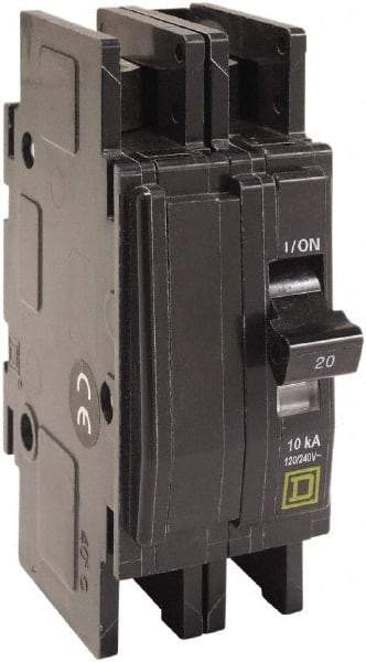 Square D - 60 Amp, 120/240 VAC, 2 Pole, DIN Rail Mounted, Flush Mount, Surface Mount Miniature Circuit Breaker - Thermal Magnetic Trip, 10 kA at 120/240 VAC Breaking Capacity, 14-2 (Aluminum), 14-2 (Copper) AWG, 74mm Deep x 103mm High x 19mm Wide - Best Tool & Supply