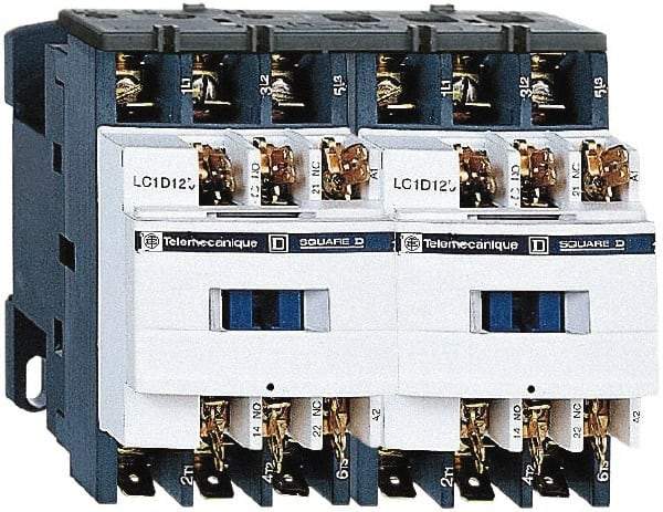 Schneider Electric - 3 Pole, 24 Coil VAC at 50/60 Hz, 9 Amp at 440 VAC, Reversible IEC Contactor - 1 Phase hp: 0.5 at 115 VAC, 1 at 230/240 VAC, 3 Phase hp: 2 at 200/208 VAC, 2 at 230/240 VAC, 5 at 460/480 VAC, 7.5 at 575/600 VAC - Best Tool & Supply