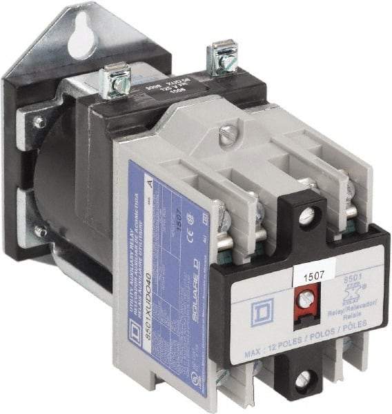 Square D - Electromechanical Screw Clamp General Purpose Relay - 5 Amp at 250 VDC, 4NO, 125 VDC - Best Tool & Supply