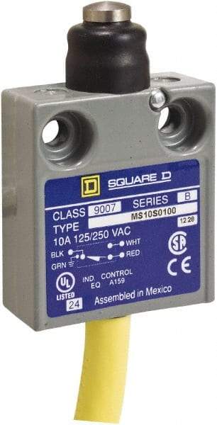 Square D - SPDT, NC/NO, 240 VAC, Prewired Terminal, Plunger Actuator, General Purpose Limit Switch - 1, 2, 4, 6, 6P NEMA Rating, IP67 IPR Rating, 80 Ounce Operating Force - Best Tool & Supply