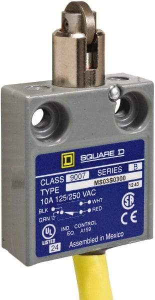 Square D - SPDT, NC/NO, 240 VAC, Prewired Terminal, Roller Plunger Actuator, General Purpose Limit Switch - 1, 2, 4, 6, 6P NEMA Rating, IP67 IPR Rating, 80 Ounce Operating Force - Best Tool & Supply