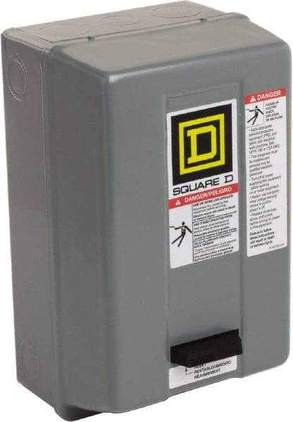 Square D - 220 Coil VAC at 50 Hz, 240 Coil VAC at 60 Hz, 27 Amp, NEMA Size 1, Nonreversible Enclosed Enclosure NEMA Motor Starter - 3 hp at 1 Phase, 1 Enclosure Rating - Best Tool & Supply