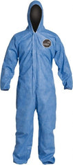 Disposable Coveralls: Size 2X-Large, Film Laminate, Zipper Closure Blue, Sewn Seam, Elastic Cuff, Elastic Ankle, ISO Non-Cleanroom Class