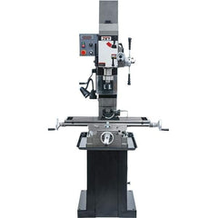 Jet - 3 Phase, 19-11/16" Swing, Geared Head Mill Drill Combination - 32-1/4" Table Length x 9-1/2" Table Width, 20-1/2" Longitudinal Travel, 8-1/4" Cross Travel, Variable Spindle Speeds, 1.5 hp, 230 Volts - Best Tool & Supply