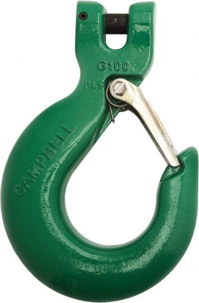 Campbell - 9/32 & 5/16" Chain Diam, 100 Chain Grade Clevis Hook - 5,700 Lb Capacity, 23/64" ID, 23/64" Pin Diam, 1-11/64" Hook Throat - Best Tool & Supply