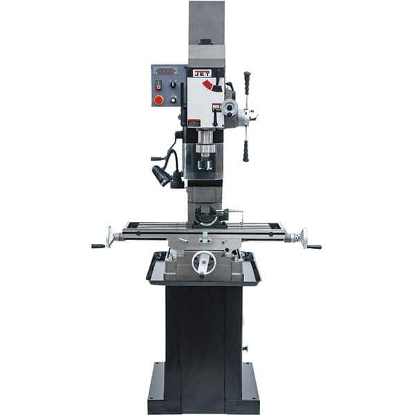 Jet - 1 Phase, 19-11/16" Swing, Geared Head Mill Drill Combination - 32-1/4" Table Length x 9-1/2" Table Width, 20-1/2" Longitudinal Travel, 8-1/4" Cross Travel, Variable Spindle Speeds, 1.5 hp, 115/230 Volts - Best Tool & Supply