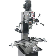 Jet - 1 Phase, 19-11/16" Swing, Geared Head Mill Drill Combination - 32-1/4" Table Length x 9-1/2" Table Width, 20-1/2" Longitudinal Travel, 8-1/4" Cross Travel, 6 Spindle Speeds, 1.5 hp, 115/230 Volts - Best Tool & Supply