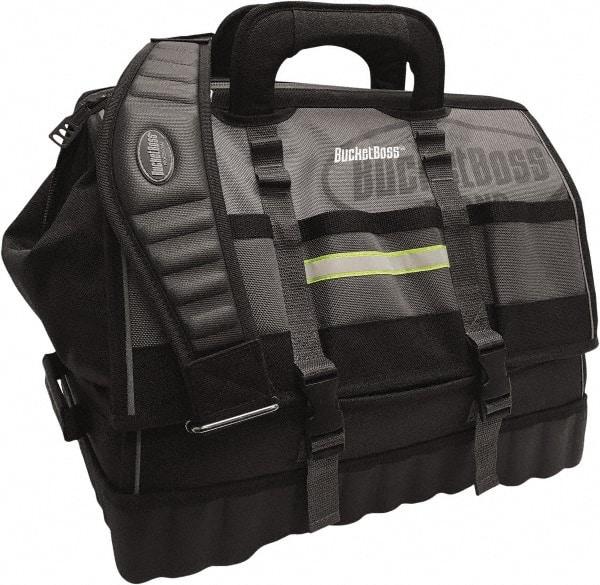 Bucket Boss - 18 Pocket Gray & Black Polyester Tool Bag - 18" Wide x 11" Deep x 16" High - Best Tool & Supply