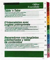 Office Essentials - 11 x 8 1/2" 1 to 12" Label, 12 Tabs, 3-Hole Punched, Preprinted Divider - Multicolor Tabs, White Folder - Best Tool & Supply