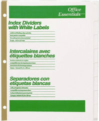 Office Essentials - 11 x 8 1/2" 1 to 8" Label, 8 Tabs, 3-Hole Punched, Customizable Divider - White - Best Tool & Supply