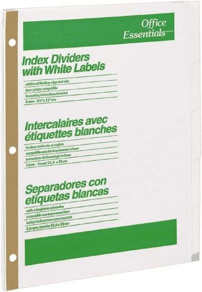 Office Essentials - 11 x 8 1/2" 1 to 5" Label, 5 Tabs, 3-Hole Punched, Customizable Divider - White - Best Tool & Supply