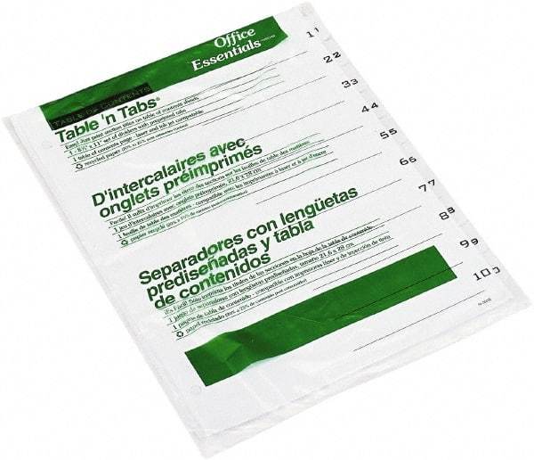 Office Essentials - 11 x 8 1/2" 1 to 10" Label, 10 Tabs, 3-Hole Punched, Preprinted Divider - White - Best Tool & Supply