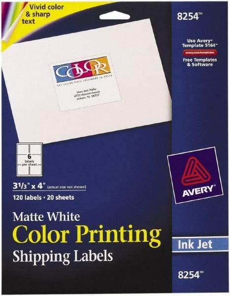 AVERY - 3.33" Wide x 4" Long, Matte White Paper Inkjet Label - For Inkjet Printers - Best Tool & Supply