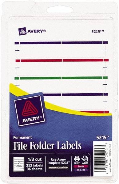 AVERY - 11/16" Wide x 3-7/16" Long, Assorted Paper File Folder Label - For Laser/Inkjet Printers - Best Tool & Supply