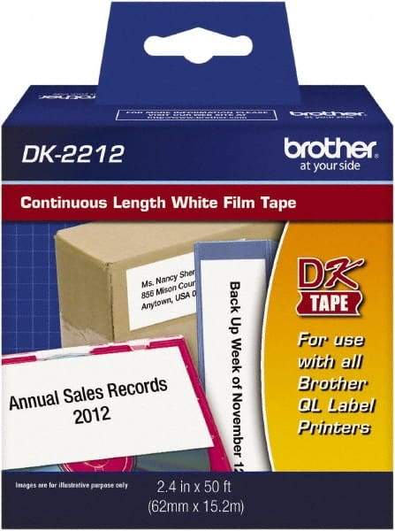 Brother - 2.4" Wide x 600" Long, White Film Label Tape - For PC Label Printers - Best Tool & Supply