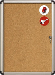 MasterVision - 28" Wide x 38" High Enclosed Cork Bulletin Board - Aluminum Frame, Tan & Aluminum - Best Tool & Supply