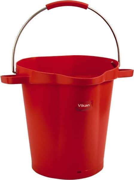 Vikan - 5 Gal, 18" High, Polypropylene Round Red Single Pail with Pour Spout - Handle Included, 15.4mm Top Length x 18.9" Top Width x 18.9" Top Diam - Best Tool & Supply