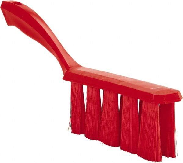 Vikan - 3.9" Bristle Length, Polyester Cleaning & Finishing Brush - 3" Long x 6-1/2" Wide Head, 13" OAL, Easy Grip Handle, Red, Polypropylene Block - Best Tool & Supply