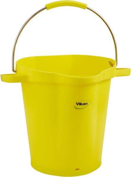 Vikan - 5 Gal, 18" High, Polypropylene Round Yellow Single Pail with Pour Spout - Handle Included, 15.4mm Top Length x 18.9" Top Width x 18.9" Top Diam - Best Tool & Supply