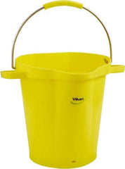 Vikan - 5 Gal, 18" High, Polypropylene Round Yellow Single Pail with Pour Spout - Handle Included, 15.4mm Top Length x 18.9" Top Width x 18.9" Top Diam - Best Tool & Supply