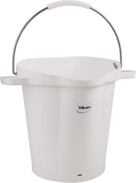 Vikan - 5 Gal, 18" High, Polypropylene Round White Single Pail with Pour Spout - Handle Included, 15.4mm Top Length x 18.9" Top Width x 18.9" Top Diam - Best Tool & Supply