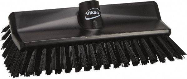 Vikan - 3.9" Bristle Length, Polyester Scrub Brush - 5-1/2" Wide Head, 3.9" OAL, European Threaded Handle, Black, Polypropylene Block - Best Tool & Supply