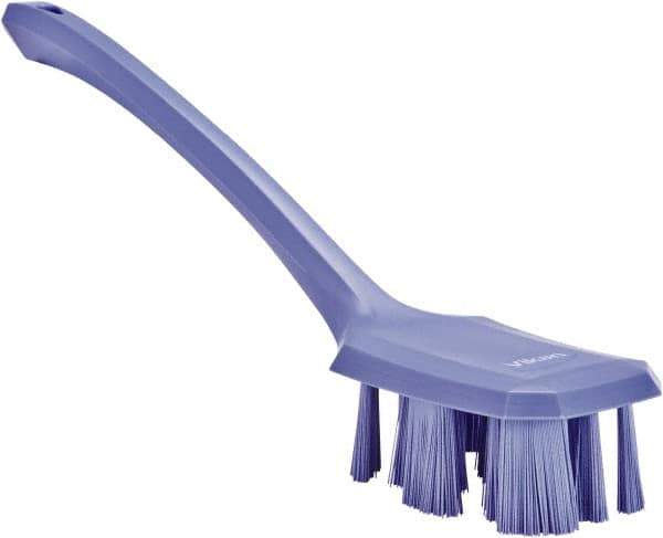 Vikan - 2-3/4" Bristle Length, Polyester Scrub Brush - 12" Long x 2-7/8" Wide Head, 15-1/2" OAL, Long Handle, Purple, Polypropylene Block - Best Tool & Supply