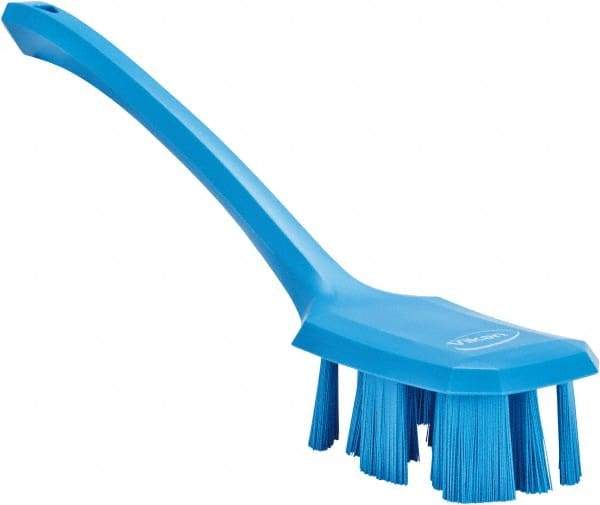 Vikan - 2-3/4" Bristle Length, Polyester Scrub Brush - 12" Long x 2-7/8" Wide Head, 15-1/2" OAL, Long Handle, Blue, Polypropylene Block - Best Tool & Supply