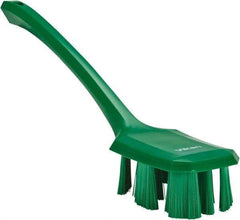 Vikan - 2-3/4" Bristle Length, Polyester Scrub Brush - 12" Long x 2-7/8" Wide Head, 15-1/2" OAL, Long Handle, Green, Polypropylene Block - Best Tool & Supply