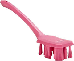 Vikan - 2-3/4" Bristle Length, Polyester Scrub Brush - 12" Long x 2-7/8" Wide Head, 15-1/2" OAL, Long Handle, Pink, Polypropylene Block - Best Tool & Supply