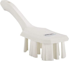 Vikan - 2-3/4" Bristle Length, Polyester Scrub Brush - 8" Long x 2-7/8" Wide Head, 10" OAL, Short Handle, White, Polypropylene Block - Best Tool & Supply