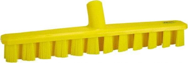 Vikan - 1-7/8" Bristle Length, Polyester Deck Scrub Brush - 1-7/8" Wide Head, 15-1/4" OAL, European Threaded Handle, Yellow, Polypropylene Block - Best Tool & Supply