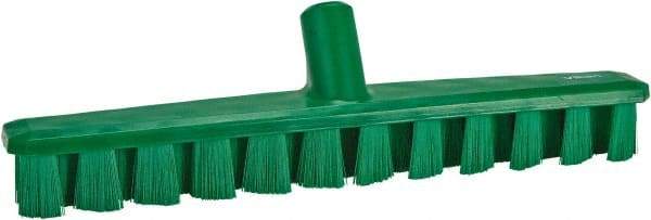 Vikan - 1-7/8" Bristle Length, Polyester Deck Scrub Brush - 1-7/8" Wide Head, 15-1/4" OAL, European Threaded Handle, Green, Polypropylene Block - Best Tool & Supply