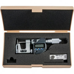 Mitutoyo - 0 to 1" Range, 0.00005" Resolution, Interchangeable Anvil Type Throat IP65 Electronic Outside Micrometer - 0.0002" Accuracy, Friction Thimble, Carbide-Tipped Face, SR44 Battery - Best Tool & Supply