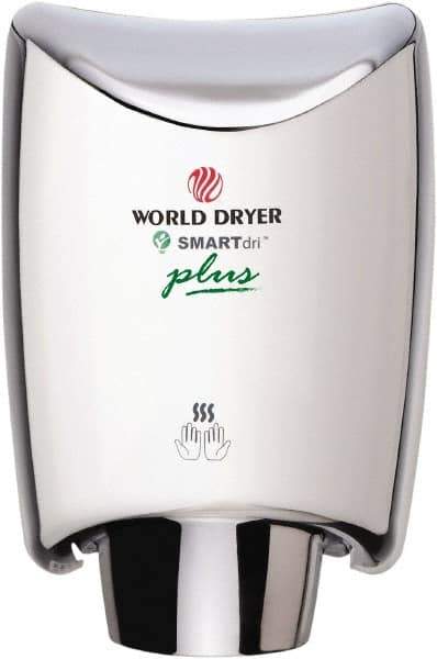 World Dryer - 1200 Watt Silver Finish Electric Hand Dryer - 100/120 Volts, 10 Amps, 9.3" Wide x 12-1/2" High x 7.6" Deep - Best Tool & Supply