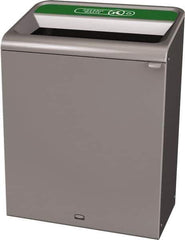 Rubbermaid - 45 Gal Gray Rectangle Decorative Indoor Single Stream Waste Receptacle - Metal, Organic Waste Graphic, 37.965" High x 29.132" Long x 19-1/2" Wide, Lid Included - Best Tool & Supply