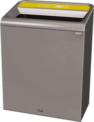 Rubbermaid - 45 Gal Gray Rectangle Decorative Indoor Single Stream Waste Receptacle - Metal, Cans Graphic, 37.965" High x 29.132" Long x 19-1/2" Wide, Lid Included - Best Tool & Supply