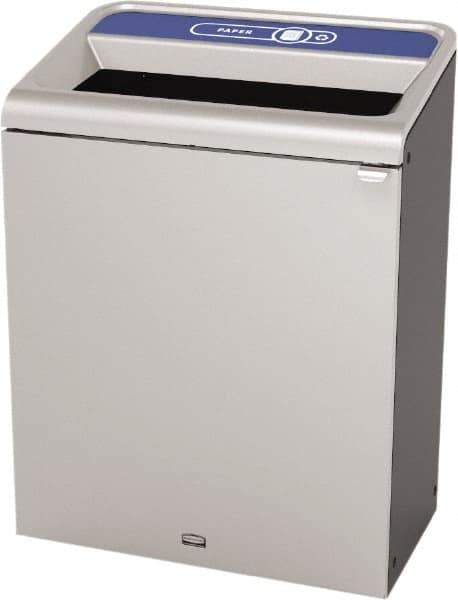 Rubbermaid - 45 Gal Gray Rectangle Decorative Indoor Single Stream Waste Receptacle - Metal, Paper Graphic, 37.965" High x 29.132" Long x 19-1/2" Wide, Lid Included - Best Tool & Supply