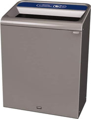 Rubbermaid - 45 Gal Gray Rectangle Decorative Indoor Single Stream Waste Receptacle - Metal, Mixed Recycling Graphic, 37.965" High x 29.132" Long x 19-1/2" Wide, Lid Included - Best Tool & Supply