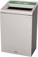 Rubbermaid - 33 Gal Gray Rectangle Decorative Indoor Single Stream Waste Receptacle - Metal, Organic Waste Graphic, 37.965" High x 24.051" Long x 19-1/2" Wide, Lid Included - Best Tool & Supply