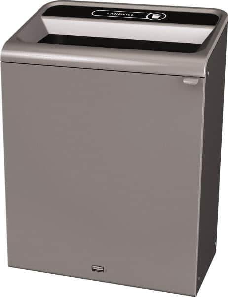 Rubbermaid - 45 Gal Gray Rectangle Decorative Indoor Single Stream Waste Receptacle - Metal, Landfill Graphic, 37.965" High x 29.132" Long x 19-1/2" Wide, Lid Included - Best Tool & Supply