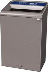 Rubbermaid - 33 Gal Gray Rectangle Decorative Indoor Single Stream Waste Receptacle - Metal, Paper Graphic, 37.965" High x 24.051" Long x 19-1/2" Wide, Lid Included - Best Tool & Supply