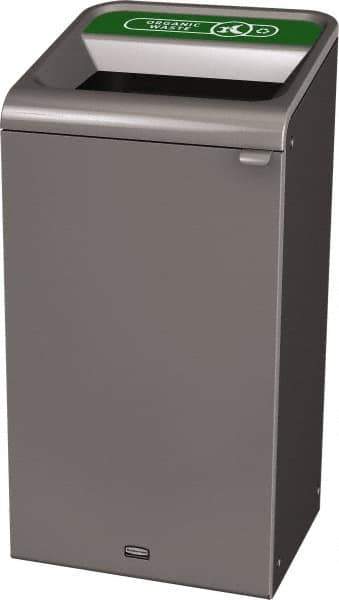 Rubbermaid - 23 Gal Gray Rectangle Decorative Indoor Single Stream Waste Receptacle - Metal, Organic Waste Graphic, 37.965" High x 19.588" Long x 19-1/2" Wide, Lid Included - Best Tool & Supply