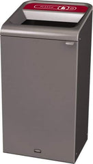 Rubbermaid - 23 Gal Gray Rectangle Decorative Indoor Single Stream Waste Receptacle - Metal, Plastic Graphic, 37.965" High x 19.588" Long x 19-1/2" Wide, Lid Included - Best Tool & Supply